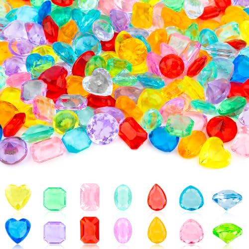 SKOOLOVE 100 Stück kleine Diamant-Spielzeuge, Pool-Tauch-Edelsteine, Spielzeug aus Kunststoff, Mini-Edelsteine ​​aus Kunststoff, Spielzeug zum Füllen von Vasen, Sommer-Strandspielzeug, Heimdekoration von SKOOLOVE