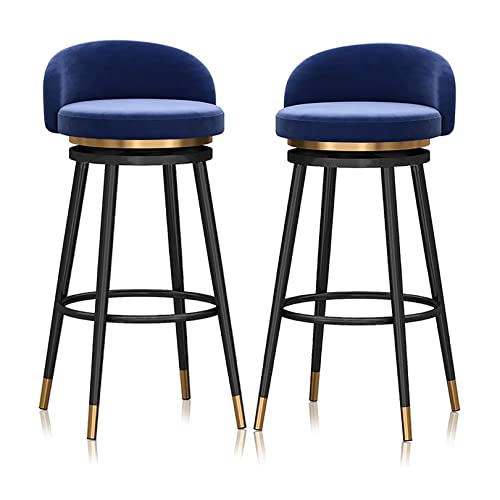 2er Set Barhocker auf Tonhöhe - 65cm drehbarer Hocker mit schwarzer Fußstütze und Samt gepolstert für Pub Insel Küche Esszimmer Blau-B 2er Set Barhocker auf Tonhöhe - 65cm drehbarer Hocker mit schwarzer Fußstütze und Samt gepolstert für Pub Insel Küche Esszimmer Blau-B von SKORDO