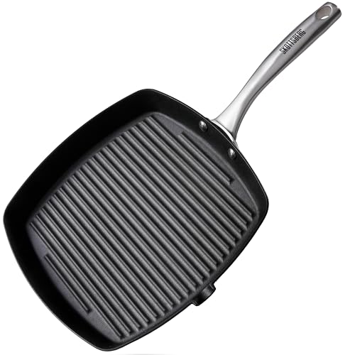 SKOTTSBERG Gusseisen Grillpfanne - 24×24 cm – vorgebrannt & PFAS‑frei, natürlich Antihaft - für Induktion, Gas, Ceran, Grill & Backofen von SKOTTSBERG