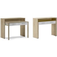 Skraut Home - Ausziehbarer Schreibtisch, Studio-Konsolentisch, Computertisch, pc, 2 Schubladen, Oberfläche Eiche/weiß, Maße: 98,6x86,9x36- 70 cm von SKRAUT HOME