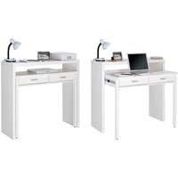 Ausziehbarer Schreibtisch, Studio-Konsolentisch, Computertisch, pc, 2 Schubladen, Oberfläche Weiß, 98,6x86,9x36- 70 cm - weiss - Skraut Home von SKRAUT HOME