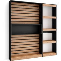 Bücherregal Bibliothek, Bookshelf, Bookcase, 170x186x25cm, Wohnzimmer, Esszimmer, Büro, Aufbewahrungsregal, Moderner Stil, Eiche Schwarz - Skraut Home von SKRAUT HOME