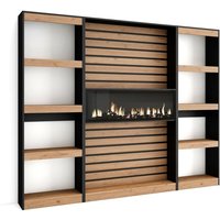 Bücherregal Bibliothek, Bookshelf, Bookcase, 230x186x25cm, Wohnzimmer, Esszimmer, Büro, Elektrokamin, Moderner Stil, Eiche Schwarz - Skraut Home von SKRAUT HOME
