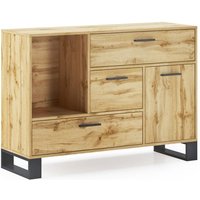 Buffet/Esszimmer-Anrichte, Zusatzmöbel Buffet loft 1 Tür, 3 Schubladen, alle in der Farbe Eiche Rustikal. Maße: 120x40x86cm. - Skraut Home von SKRAUT HOME