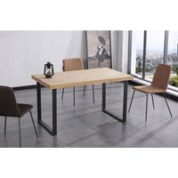 Fester Esstisch, Wohnzimmer, Modell nordish, Platte Nordische Eiche massiv, 54 mm stark, Metallbeine, Maße 140x80x76cm hoch. - braun - Skraut Home von SKRAUT HOME