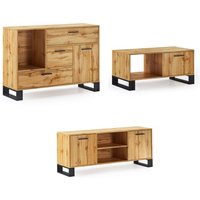 Loft Set mit Buffet/Sideboard, Couchtisch, TV-Schrank, Beistellmöbel, Wohnzimmermöbel - multicolor - Skraut Home von SKRAUT HOME