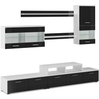 Möbel tv - Möbel set- Glanzlack Wohnwand, Wohnzimmer, Wohnzimmerschrank, Anbauwand, Esszimmer mit LEDs, weiß matt und schwarz lackiert, Maße: 250 x von SKRAUT HOME