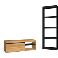 Skraut Home - Set naturale - Wohnzimmer - Esszimmer - Büro - Modulare Möbel - tv Stand 120cm Eiche/Schwarz - Bibliotek / Bücherregal Schwarz von SKRAUT HOME