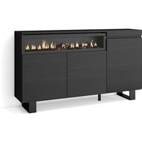 Sideboard, Highboard, Kommode, Komodenschrank, 150x87x35cm, 3 Türen, Elektrokamin. Maße, Industriedesign, Moderner Stil, Schwarz - Skraut Home von SKRAUT HOME