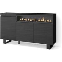 Sideboard, Highboard, Kommode, Komodenschrank, 150x87x35cm, 3 Türen, Elektrokamin. Maße, Industriedesign, Moderner Stil, Schwarz - Skraut Home von SKRAUT HOME