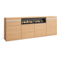 Sideboard, Highboard, Kommode, Komodenschrank, 200x35x75cm, 4 Türen, Elektrokamin., Moderner Stil, Eiche Soft und weiß - Skraut Home Sideboard, Highboard, Kommode, Komodenschrank, 200x35x75cm, 4 Türen, Elektrokamin., Moderner Stil, Eiche Soft und weiß - Skraut Home von SKRAUT HOME