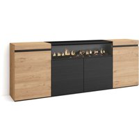 Sideboard, Highboard, Kommode, Komodenschrank, 200x75x35cm, 4 Türen, Elektrokamin. Maße, Moderner Stil, Eiche Schwarz - Skraut Home von SKRAUT HOME