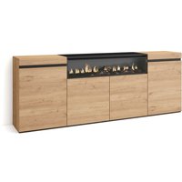 Skraut Home - Sideboard, Highboard, Kommode, Komodenschrank, 200x75x35cm, 4 Türen, Elektrokamin. Maße, Moderner Stil, Eiche Schwarz von SKRAUT HOME