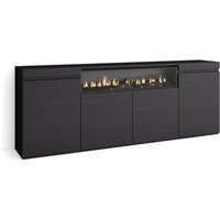 Sideboard, Highboard, Kommode, Komodenschrank, 200x75x35cm, 4 Türen, Elektrokamin. Maße, Moderner Stil, Schwarz - Skraut Home von SKRAUT HOME