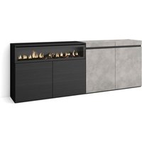 Sideboard, Highboard, Kommode, Komodenschrank, 200x75x35cm, 4 Türen, Elektrokamin. Maße, Moderner Stil, Zementgrau - Skraut Home Sideboard, Highboard, Kommode, Komodenschrank, 200x75x35cm, 4 Türen, Elektrokamin. Maße, Moderner Stil, Zementgrau - Skraut Home von SKRAUT HOME