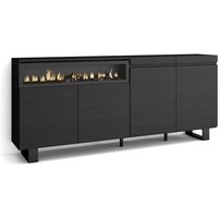 Sideboard, Highboard, Kommode, Komodenschrank, 200x87x35cm, 4 Türen, Elektrokamin. Maße, Industriedesign, Moderner Stil, Schwarz - Skraut Home von SKRAUT HOME