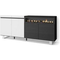 Sideboard, Highboard, Kommode, Komodenschrank, 200x87x35cm, 4 Türen, Elektrokamin. Maße, Industriedesign, Moderner Stil, Weiß und Schwarz - Skraut Sideboard, Highboard, Kommode, Komodenschrank, 200x87x35cm, 4 Türen, Elektrokamin. Maße, Industriedesign, Moderner Stil, Weiß und Schwarz - Skraut von SKRAUT HOME