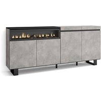 Sideboard, Highboard, Kommode, Komodenschrank, 200x87x35cm, 4 Türen, Elektrokamin. Maße, Industriedesign, Moderner Stil, Zementgrau - Skraut Home von SKRAUT HOME