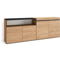 Sideboard, Highboard Kommode, Komodenschrank 200x75x35cm 4 Türen Wohnzimmer, Küche Moderner Stil Eiche Schwarz - Eiche Schwarz - Skraut Home von SKRAUT HOME