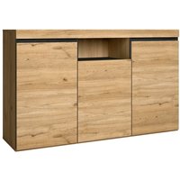 Sideboard Wohnzimmer Esszimmer Büro Farbe Eiche/Schwarz 3 Türen 1 Hohlraum 81x140x40 cm - Skraut Home von SKRAUT HOME