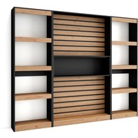 Bücherregal Bibliothek, Bookshelf, Bookcase, 230x186x25cm, Wohnzimmer, Esszimmer, Büro, Aufbewahrungsregal, Moderner Stil, Eiche Schwarz - Skraut Home von SKRAUT HOME