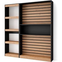 Skraut Home Bücherregal Bibliothek Bookshelf, Bookcase 170x186x25cm Wohnzimmer, Esszimmer, Büro Aufbewahrungsregal Moderner Stil Eiche Schwarz von SKRAUT HOME