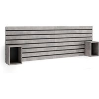 Skraut Home - Kopfteil, Nachttischen - Lamellenwand Holz - 214x3x70 cm - 135,140,150,160 cm Bett - Stauraum - Moderner Stil - Zement von SKRAUT HOME