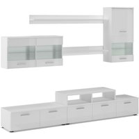 Möbel tv - Möbel set- Glanzlack Wohnwand, Wohnzimmer, Wohnzimmerschrank, Anbauwand, Esszimmer mit LEDs, weiß matt und weiß lackiert, Maße: 250 x 194 von SKRAUT HOME