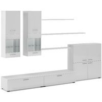 Möbel tv - Möbel set- Glanzlack Wohnwand, Wohnzimmer, Wohnzimmerschrank, Anbauwand, Esszimmer mit LEDs, weiß matt und weiß lackiert,, Maße: 300 x 189 von SKRAUT HOME