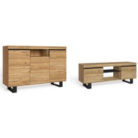 Skraut Home - Natürliches Esszimmer-Set, Beistellmöbel, Sideboard, TV-Möbel, 140 cm, Eiche Nordic, Schwarz - BRAUN von SKRAUT HOME