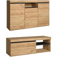 Set Naturale Wohnzimmer Esszimmer, Beistellmöbel, Buffet-TV-Schrank 120cm Eiche schwarz nordische - braun - Skraut Home von SKRAUT HOME