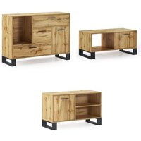 Set loft, Esszimmer, Sideboard-Couchtisch-TV-Schrank, Farbe Eiche rustikal - braun - Skraut Home von SKRAUT HOME