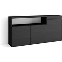 Skraut Home - Sideboard, Highboard, Kommode, Komodenschrank, 150x75x35cm, 3 Türen, Wohnzimmer, Küche, Moderner Stil, Schwarz von SKRAUT HOME