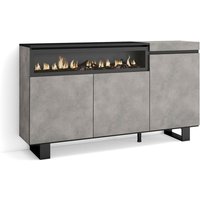Skraut Home - Sideboard, Highboard, Kommode, Komodenschrank, 150x87x35cm, 3 Türen, Elektrokamin. Maße, Industriedesign, Moderner Stil, Zementgrau von SKRAUT HOME