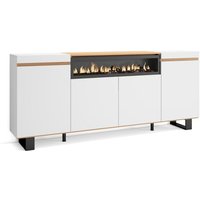 Skraut Home - Sideboard, Highboard, Kommode, Komodenschrank, 200x35x87cm, 4 Türen, Elektrokamin., Industriedesign, Moderner Stil, Weiß und Eiche Soft Skraut Home - Sideboard, Highboard, Kommode, Komodenschrank, 200x35x87cm, 4 Türen, Elektrokamin., Industriedesign, Moderner Stil, Weiß und Eiche Soft von SKRAUT HOME