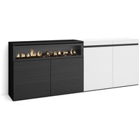 Skraut Home - Sideboard, Highboard, Kommode, Komodenschrank, 200x75x35cm, 4 Türen, Elektrokamin. Maße, Moderner Stil, Weiß und Schwarz von SKRAUT HOME