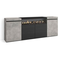 Skraut Home - Sideboard, Highboard, Kommode, Komodenschrank, 200x75x35cm, 4 Türen, Elektrokamin. Maße, Moderner Stil, Zement von SKRAUT HOME