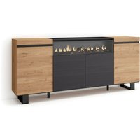 Skraut Home - Sideboard, Highboard, Kommode, Komodenschrank, 200x87x35cm, 4 Türen, Elektrokamin. Maße, Industriedesign, Moderner Stil, Eiche Schwarz von SKRAUT HOME