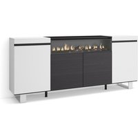 Sideboard, Highboard, Kommode, Komodenschrank, 200x87x35cm, 4 Türen, Elektrokamin. Maße, Industriedesign, Moderner Stil, Weiß und Schwarz - Skraut von SKRAUT HOME