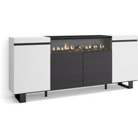 Sideboard, Highboard, Kommode, Komodenschrank, 200x87x35cm, 4 Türen, Elektrokamin. Maße, Industriedesign, Moderner Stil, Weiß und Schwarz - Skraut von SKRAUT HOME