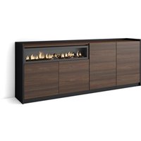 Skraut Home - Sideboard, Highboard, Kommode, Komodenschrank, 207x80x37 cm, 4 Türen, Elektrokamin., Moderner Stil, Dunkler Eiche und Schwarz von SKRAUT HOME