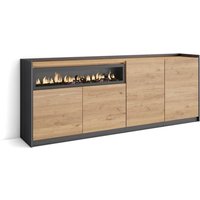 Skraut Home - Sideboard, Highboard, Kommode, Komodenschrank, 207x80x37 cm, 4 Türen, Elektrokamin., Moderner Stil, Eiche Schwarz von SKRAUT HOME