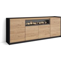 Skraut Home - Sideboard, Highboard, Kommode, Komodenschrank, 207x80x37 cm, 4 Türen, Elektrokamin., Moderner Stil, Eiche Schwarz von SKRAUT HOME