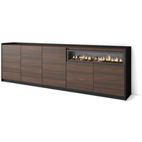 Skraut Home - Sideboard, Highboard, Kommode, Komodenschrank, 260x80x37 cm, 5 Türen, Elektrokamin., Moderner Stil, Dunkler Eiche und Schwarz von SKRAUT HOME