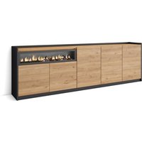 Skraut Home - Sideboard, Highboard, Kommode, Komodenschrank, 260x80x37 cm, 5 Türen, Elektrokamin., Moderner Stil, Eiche Schwarz Skraut Home - Sideboard, Highboard, Kommode, Komodenschrank, 260x80x37 cm, 5 Türen, Elektrokamin., Moderner Stil, Eiche Schwarz von SKRAUT HOME