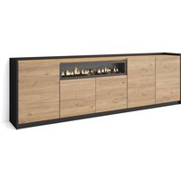 Skraut Home - Sideboard, Highboard, Kommode, Komodenschrank, 260x80x37 cm, 5 Türen, Elektrokamin., Moderner Stil, Eiche Schwarz von SKRAUT HOME