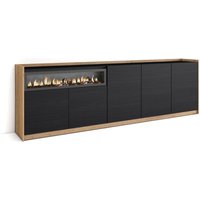 Skraut Home - Sideboard, Highboard, Kommode, Komodenschrank, 260x80x37 cm, 5 Türen, Elektrokamin., Moderner Stil, Schwarz Eiche Skraut Home - Sideboard, Highboard, Kommode, Komodenschrank, 260x80x37 cm, 5 Türen, Elektrokamin., Moderner Stil, Schwarz Eiche von SKRAUT HOME