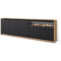Skraut Home - Sideboard, Highboard, Kommode, Komodenschrank, 260x80x37 cm, 5 Türen, Elektrokamin., Moderner Stil, Schwarz Eiche Skraut Home - Sideboard, Highboard, Kommode, Komodenschrank, 260x80x37 cm, 5 Türen, Elektrokamin., Moderner Stil, Schwarz Eiche von SKRAUT HOME