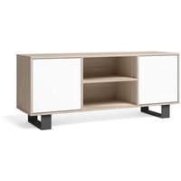 Skraut Home - TV-Möbel 140 mit 2 Türen, Wohnzimmer, Modell WIND, Farbe Gestell Eiche, Farbe Türen Weiß, Maße 137x40x57cm Höhe. - BRAUN von SKRAUT HOME