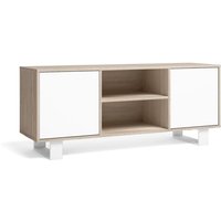 TV-Möbel 140 mit 2 Türen, Wohnzimmer, Modell wind, Farbe Gestell Eiche, Farbe Türen Weiß, Maße 137x40x57cm Höhe. - braun - Skraut Home von SKRAUT HOME